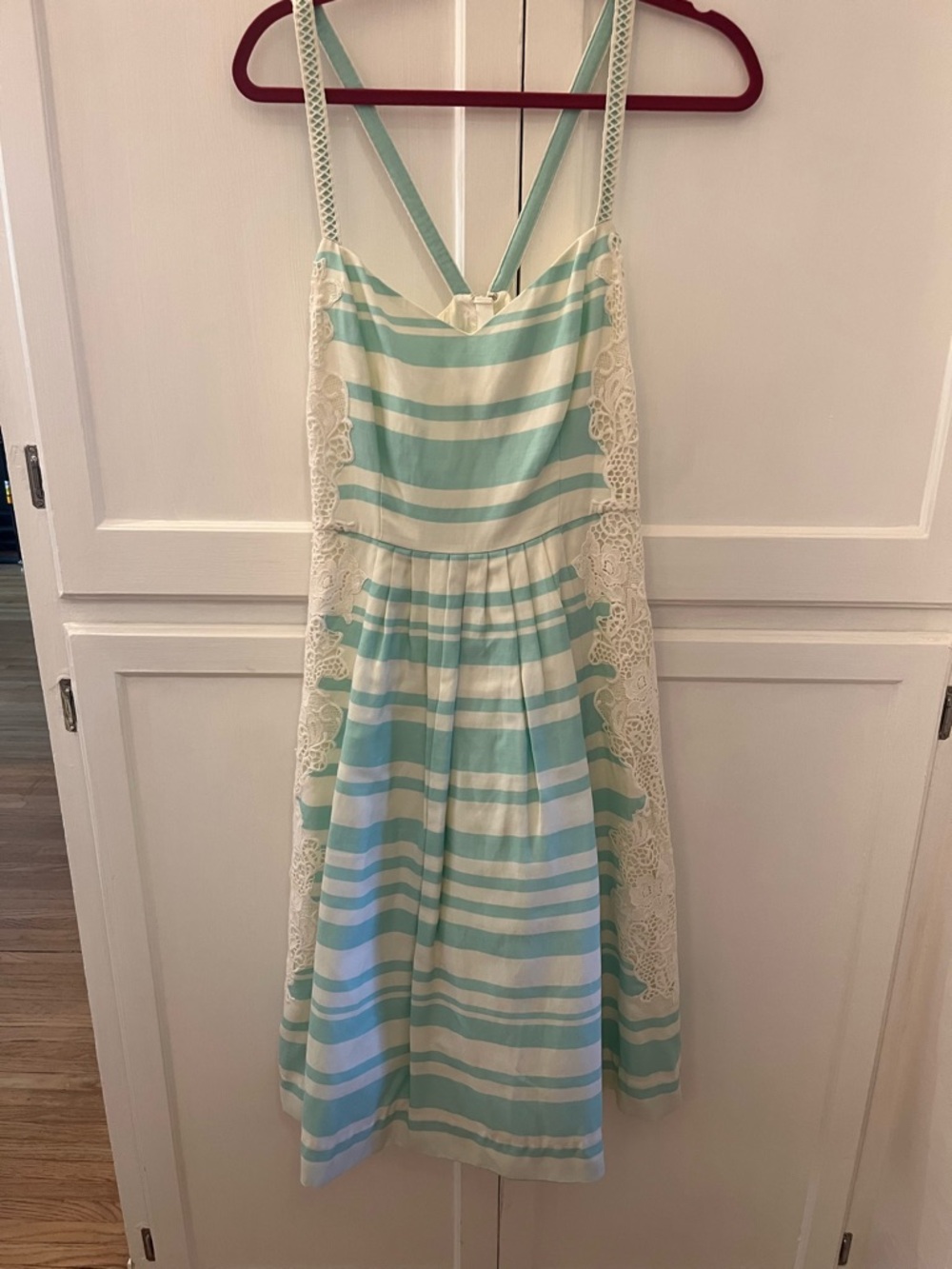 Anthropologie Striped turquoise and White Lace Sundress